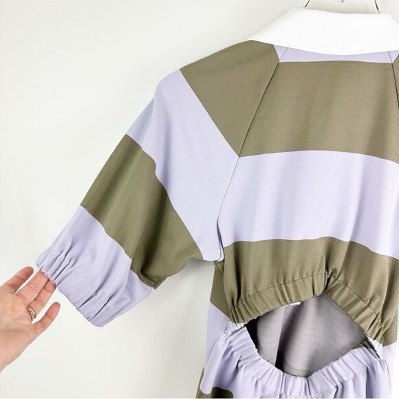 NWT Tibi - The Rugby Dress Purple Green‎ Striped 3/4 Sleeve Mini Dress XS - Picture 4 of 15